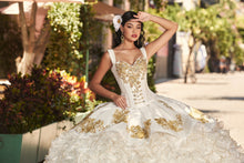 Cargar imagen en el visor de la galería, ULTIMAS PIEZAS PROMOCION XV Vestido Charro para Quinceaños Ivory con Dorado
