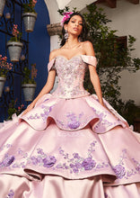 Cargar imagen en el visor de la galería, ULTIMAS PIEZAS PROMOCION XV Vestido tipo Mexicano Negro Rosa Cuarzo con Plata  para tus Quince Años