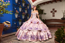 Cargar imagen en el visor de la galería, ULTIMAS PIEZAS PROMOCION XV Vestido tipo Mexicano Negro Rosa Cuarzo con Plata  para tus Quince Años