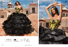Cargar imagen en el visor de la galería, UTLIMAS PIEZAS PROMOCION XV Vestido Charro para Quinceaños Negro con Amarillo . Corsette by Ragazza Fashion