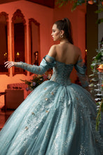 Cargar imagen en el visor de la galería, Vestido tono Verde Sage con Oro para Quinceañera