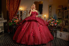 Cargar imagen en el visor de la galería, Vestido Rojo con Tirantes caídos para Quinceañeras.