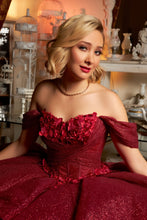 Cargar imagen en el visor de la galería, Vestido Rojo con Tirantes caídos para Quinceañeras.