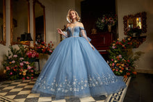 Cargar imagen en el visor de la galería, Vestido Azul Celeste para Quinceañeras con tirantes