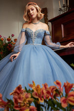 Cargar imagen en el visor de la galería, Vestido Azul Celeste para Quinceañeras con tirantes