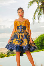 Cargar imagen en el visor de la galería, Vestido Mexicano Azul Rey con Dorado para Quinceañera