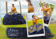 Cargar imagen en el visor de la galería, Vestido Mexicano Azul Rey con Dorado para Quinceañera