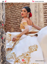 Cargar imagen en el visor de la galería, Vestido Charro Ivory con Dorado