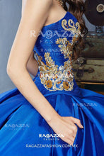 Cargar imagen en el visor de la galería, Promoción Ultimo Vestido Azul Rey con Dorado. Desmontable
