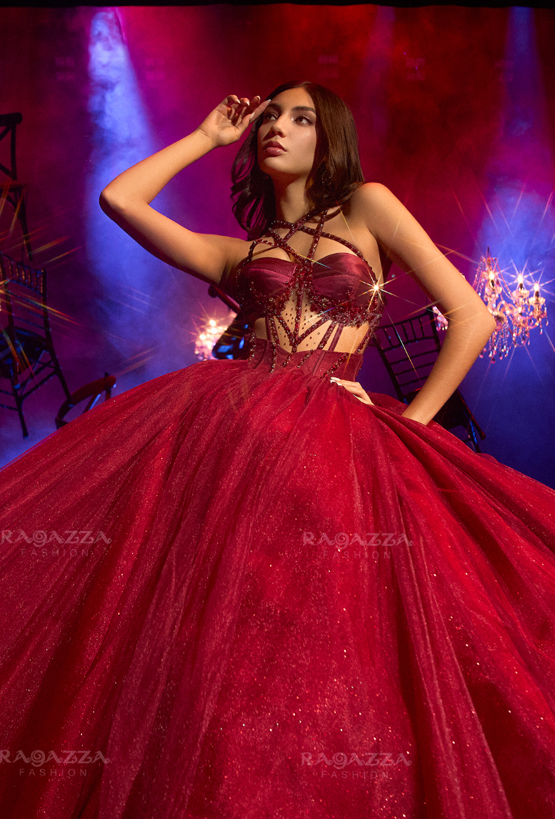 Vestido XV Tinto Desmontable con Oro Coleccion 2025 Ragazza Epiphany