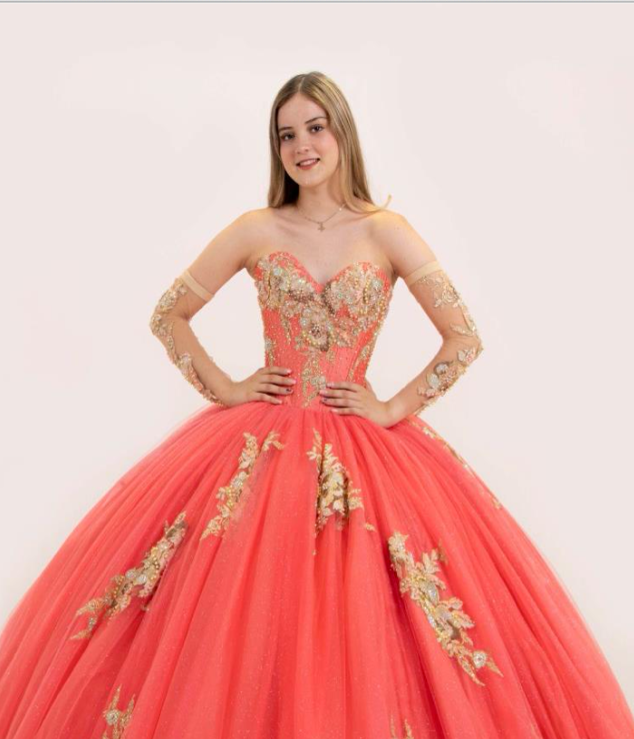 Vestido Tono Albaricoque con Dorado Para Quinceñaeras Ragazza Fashion 50%+10%