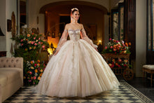 Cargar imagen en el visor de la galería, Vestido con Corsette Transparente (Bustier) para Quince Años. Ivory, Lila y Rosa
