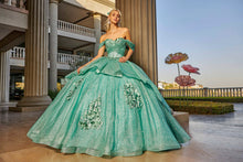 Cargar imagen en el visor de la galería, Vestido Sague o Verde Turqueza Suave. Tirantes caídos para Quinceañeras.
