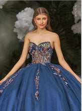 Cargar imagen en el visor de la galería, Vestido Navy / Azul Marino con Capa para Quinceañera
