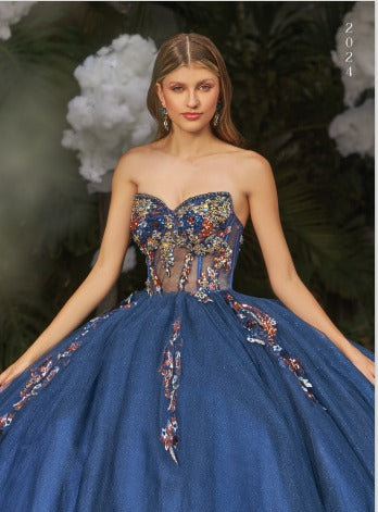 Vestido Navy / Azul Marino con Capa para Quinceañera