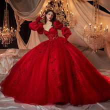 Cargar imagen en el visor de la galería, Vestido Negro con Transparencia y Mangas para Quinceañera

