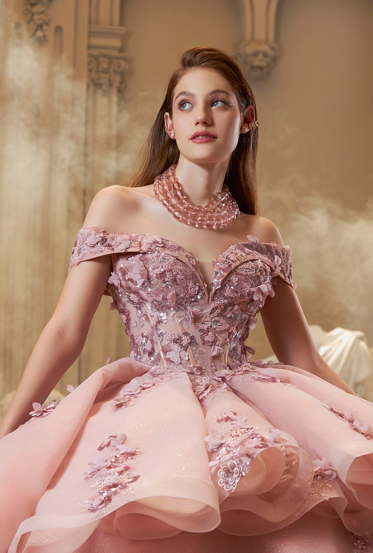 Vestido para Quinceañera Blush  Rosa con Pedreria Fina. Coleccion Swan Ragazza Fashion