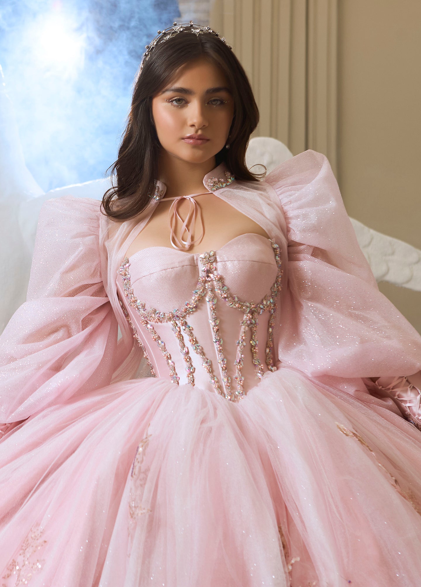 Vestido Rosa para Quinceañera con Mangas Largas Desmontables. Ragazza Fashion