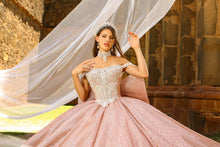 Cargar imagen en el visor de la galería, Hermoso Vestido de XV Años Bordado con Mucha Pedreria en tonos Azul, Sague y Blush

