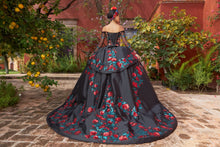 Cargar imagen en el visor de la galería, Vestido Negro tipo Mexicano para Quinceañera Manga Larga
