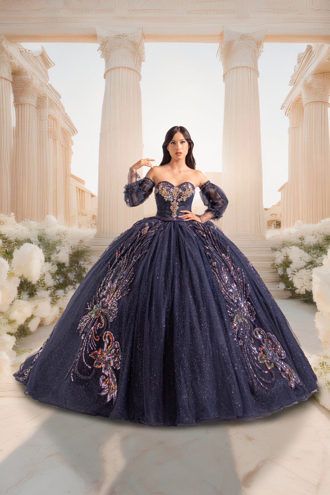 Hermoso vestido Azul Navy para Quinceañera Promoción Ragazza Fashion.