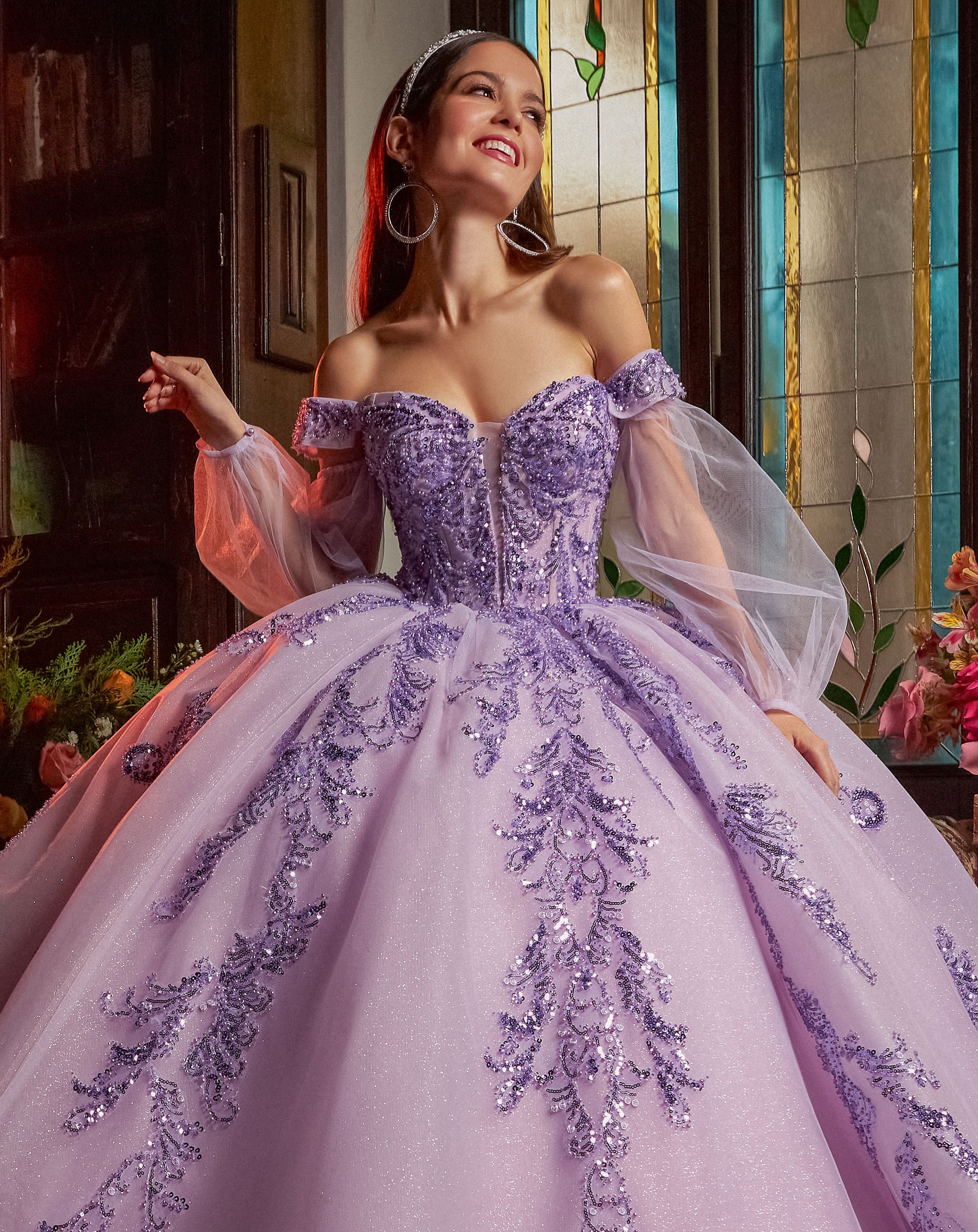 Vestido Lila con Mangas Desmontables para tus Quince