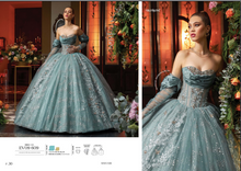 Cargar imagen en el visor de la galería, Vestido tono Verde Sage con Oro para Quinceañera
