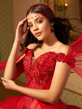 Cargar imagen en el visor de la galería, Vestido Rojo con Capa para Quinceañera  Nueva Colección Ragazza Fashion
