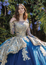 Cargar imagen en el visor de la galería, Vestido de Quince Años Manga Larga Dorado Con Azul Marino
