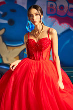 Cargar imagen en el visor de la galería, Vestido Rojo con Corsette al frente y Transparencia para Quinceañera.
