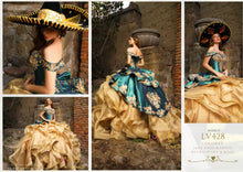 Cargar imagen en el visor de la galería, Vestido Mexicano para Quinceañera Tono Verde Esmeralda Tipo Charro
