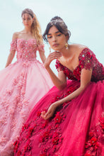 Cargar imagen en el visor de la galería, Vestido de Quince Años  Rojo con Manguita caída  para Quinceañera..
