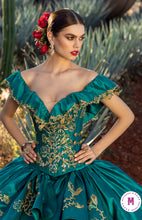 Cargar imagen en el visor de la galería, Vestido Verde Esmeralda Para Quinceañera Tipo Charro .
