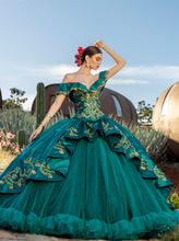 Cargar imagen en el visor de la galería, Vestido Verde Esmeralda Para Quinceañera Tipo Charro .
