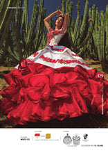 Cargar imagen en el visor de la galería, Vestido Charro para XV  Blanco con Flores Rojas o Negro con Flores Rojas
