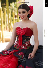 Cargar imagen en el visor de la galería, Vestido de Quince Años Charro Negro con Rojo.
